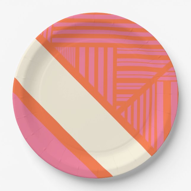 Triangle Stripes in Pink, Orange and Cream Paper Plates (Front)