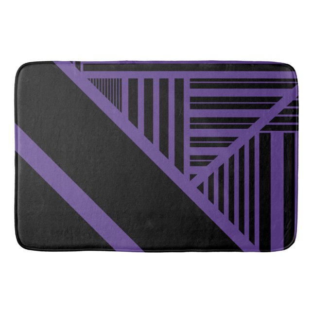 Triangle Stripes in Purple and Black Bath Mat (Front)