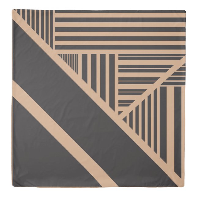 Triangle Stripes in Tan and Black Duvet Cover (Front)