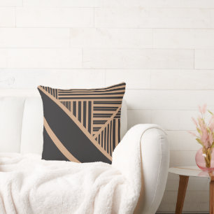 Triangle Stripes in Tan and Black Throw Pillow
