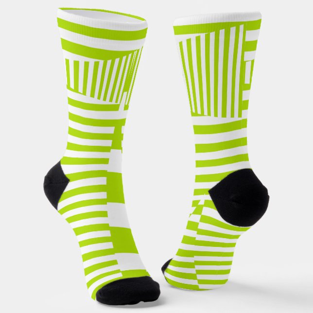 Triangle Stripes - Lime Green and White Socks (Angled)
