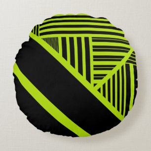 Triangle stripes - Lime Green Round Pillow