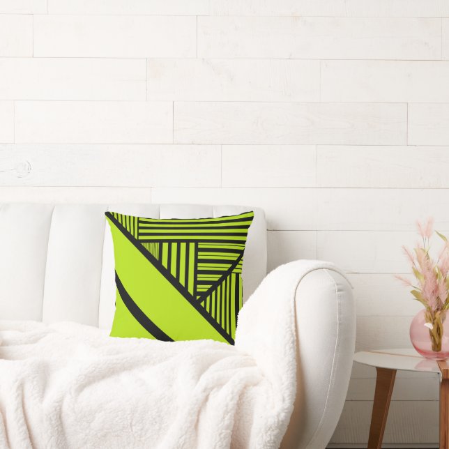 Triangle Stripes - Lime Green Throw Pillow (Couch)
