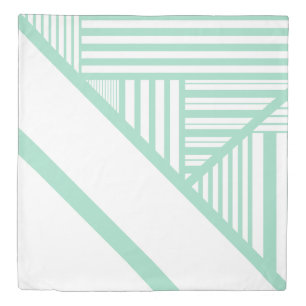 Triangle stripes - Mint Green and White Duvet Cover