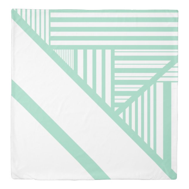 Triangle stripes - Mint Green and White Duvet Cover (Front)