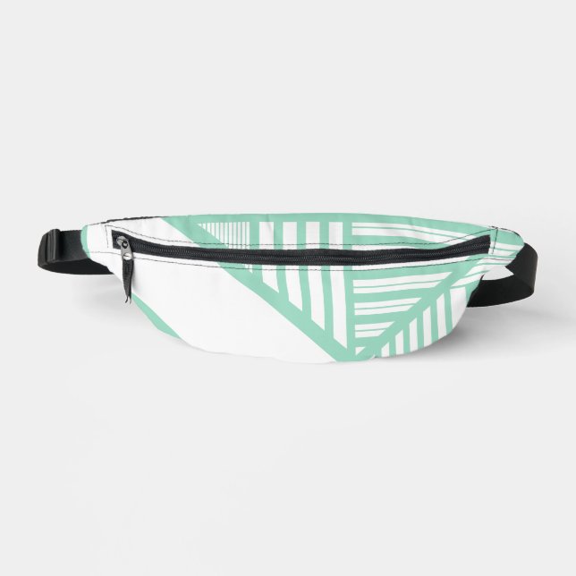 Triangle stripes - Mint Green and White Fanny Pack (Front)