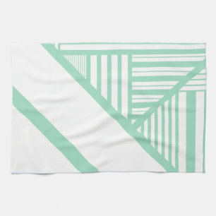 Triangle stripes - Mint Green and White Kitchen Towel