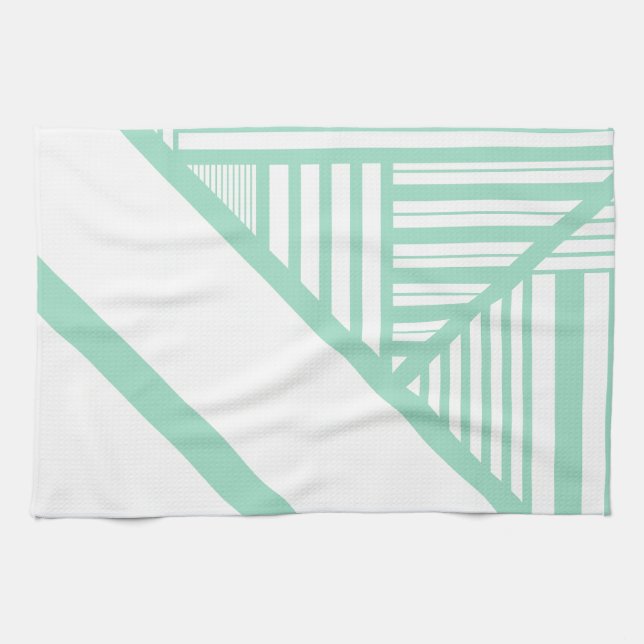 Triangle stripes - Mint Green and White Kitchen Towel (Horizontal)