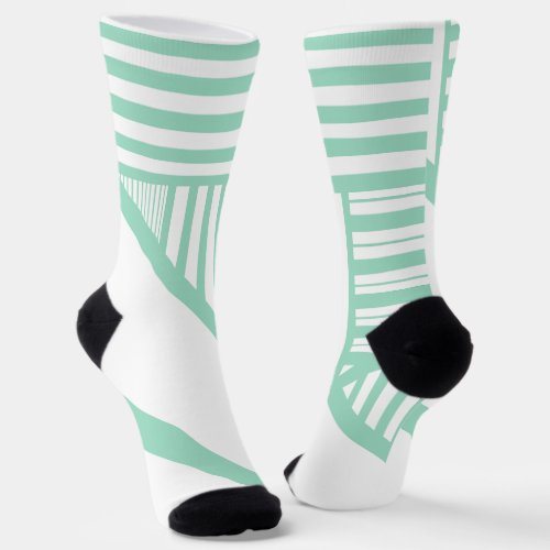 Triangle stripes _ Mint Green and White Socks