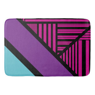 Triangle Stripes - Pink, Purple, Blue and Black Bath Mat