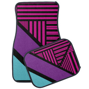 Triangle Stripes - Pink, Purple, Blue and Black Car Floor Mat