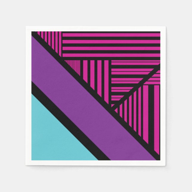 Triangle Stripes - Pink, Purple, Blue and Black  Napkins (Front)