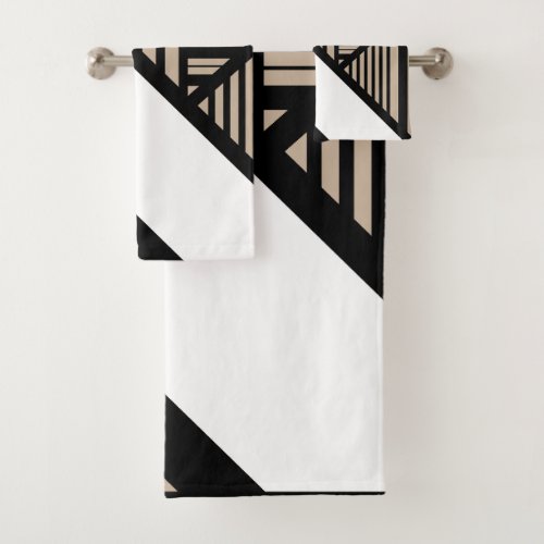 Triangle Stripes _ Taupe Black and White Bath Towel Set