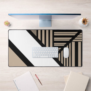 Triangle Stripes - Taupe, Black and White  Desk Mat