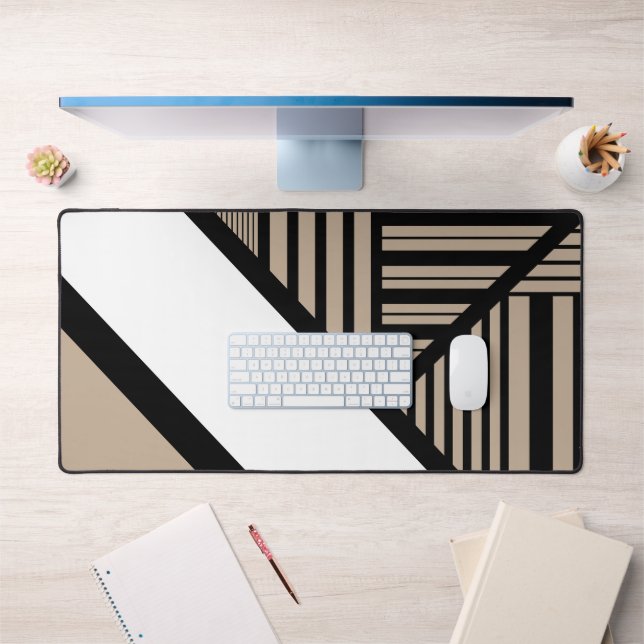 Triangle Stripes - Taupe, Black and White  Desk Mat (Office 1)
