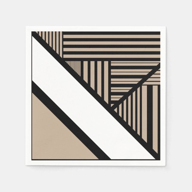Triangle Stripes - Taupe, Black and White Napkins (Front)
