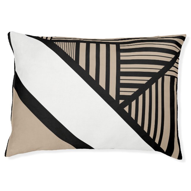 Triangle Stripes - Taupe, Black and White  Pet Bed (Front)