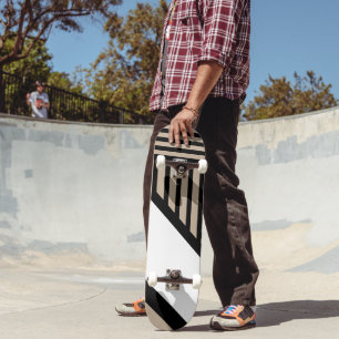 Triangle Stripes - Taupe, Black and White Skateboard