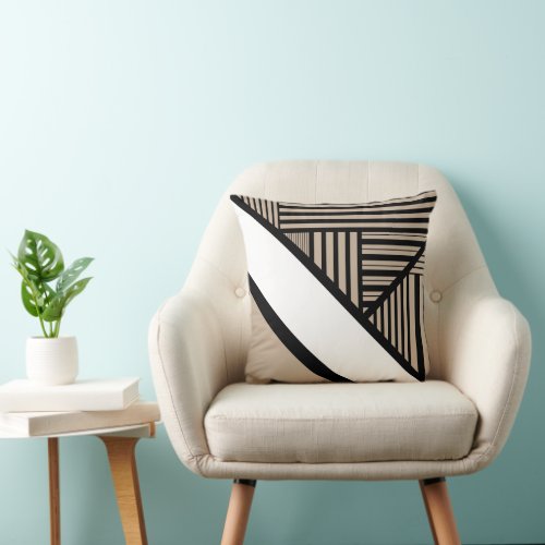 Triangle Stripes _ Taupe Black and White  Throw Pillow