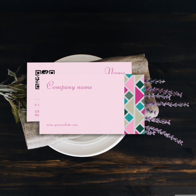 Triangle  turquoise fuchsia pink QR Business Card (This card also conveniently incorporates a QR code.)