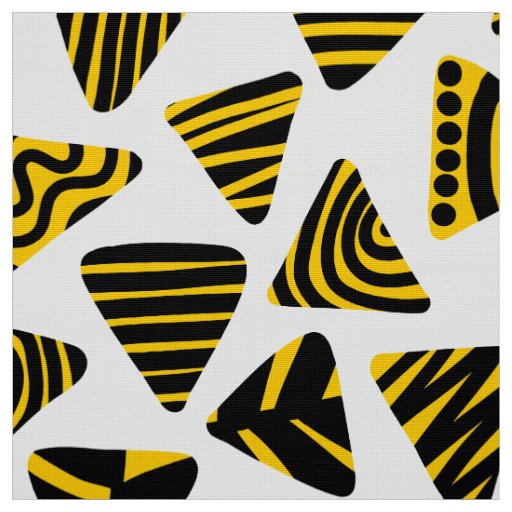 Triangles 240121 - Black and Amber on White Fabric