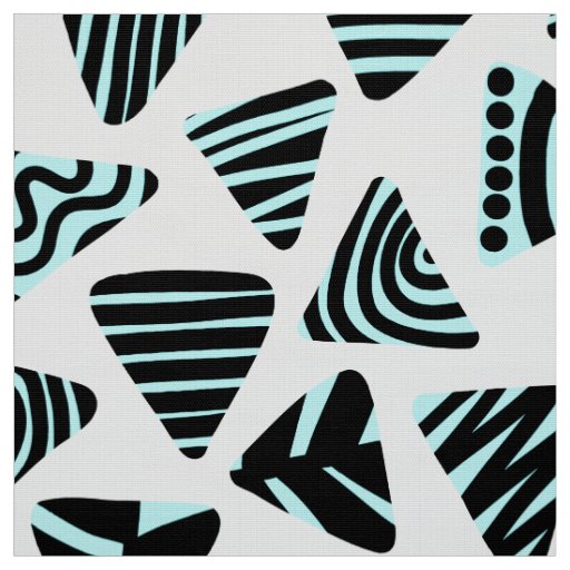Triangles 240121 - Black and Ice Blue on White Fabric