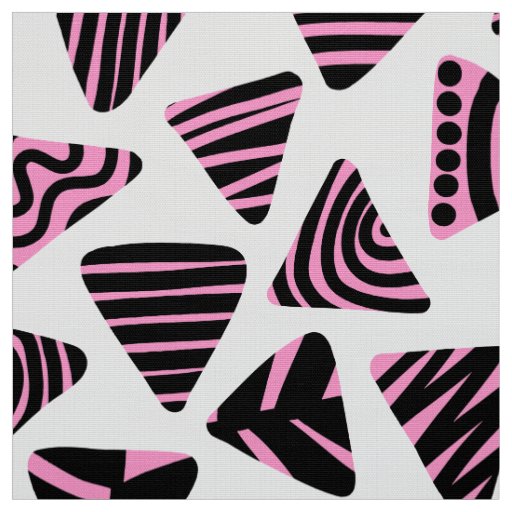 Triangles 240121 - Black and Pink on White Fabric
