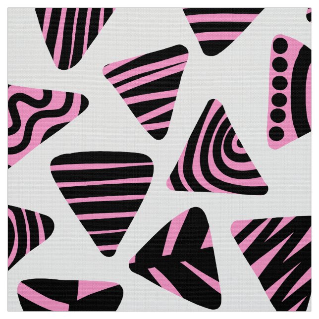 Triangles 240121 - Black and Pink on White Fabric (Swatch)
