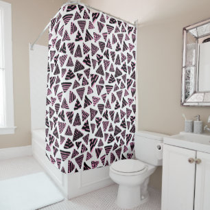 Triangles 240121 - Black and Pink on White Shower Curtain