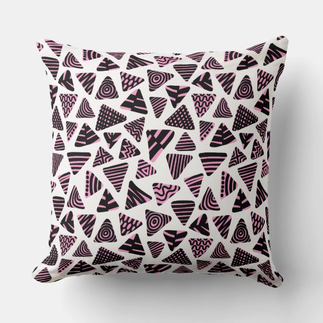 Triangles 240121 - Black and Pink on White Throw Pillow (Front)