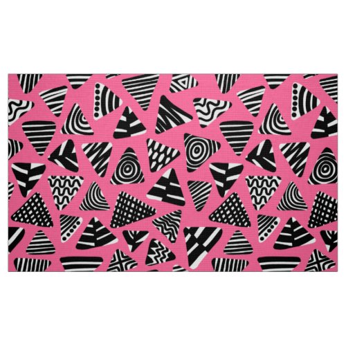 Triangles 240121 _ Black and White on Deep Pink Fabric