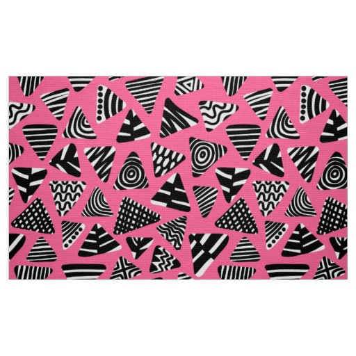 Triangles 240121 - Black and White on Deep Pink Fabric