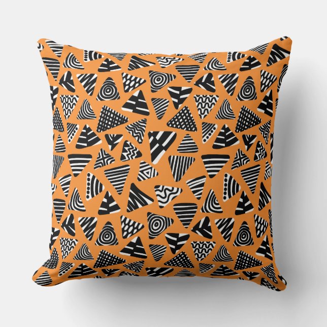 Triangles 240121 - Black and White on Orange Throw Pillow (Front)