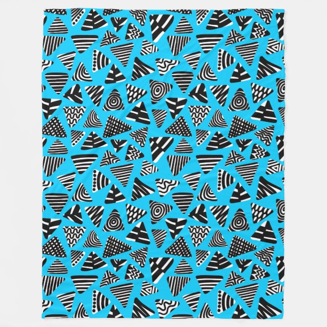 Triangles 240121 - Black and White on Sky Blue Fleece Blanket (Front)