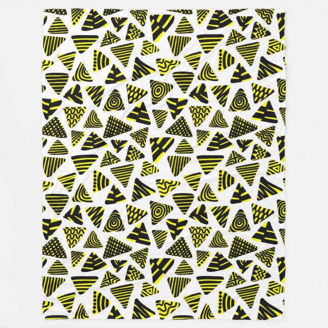 Triangles 240121 - Black and Yellow on White Fleece Blanket (Front)