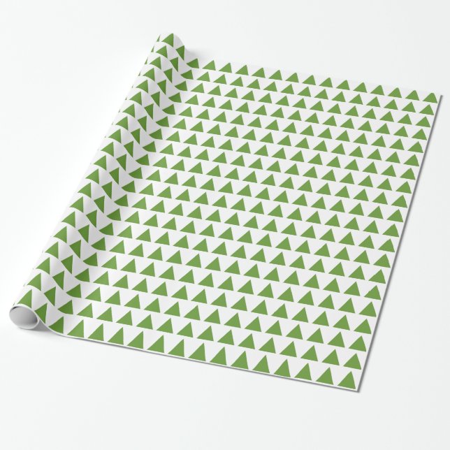 Triangles - Avocado Green on White Wrapping Paper (Unrolled)
