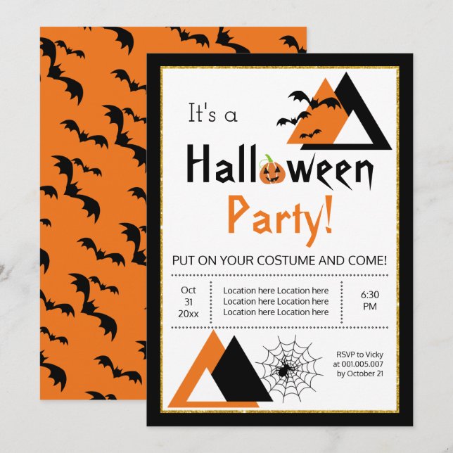 Triangles bats and spider web adult Halloween Invitation (Front/Back)