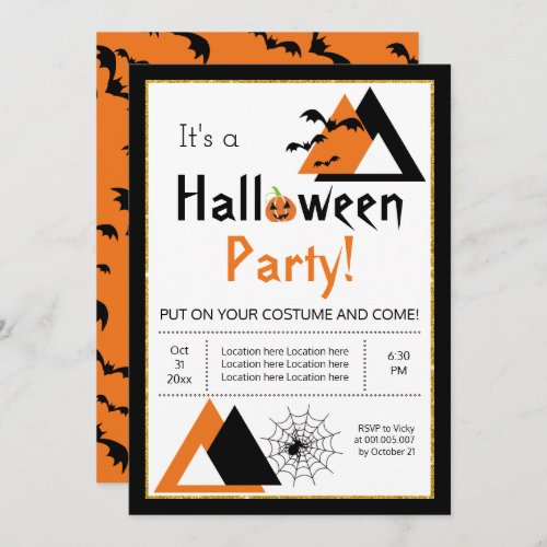 Triangles bats and spider web adult Halloween Invitation