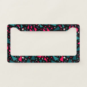 Triangles blue scarlet colors on black background  license plate frame