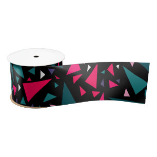 Triangles blue scarlet colors on black background satin ribbon