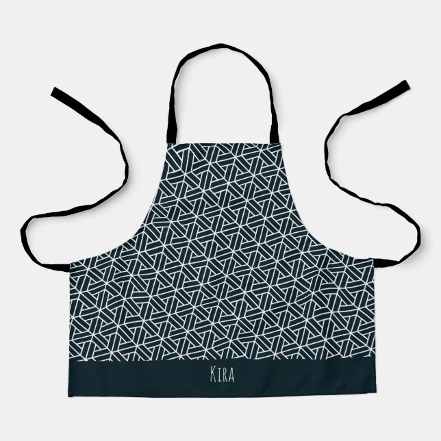 Triangles Blue White Minimal Pattern Apron (Front)