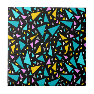 Triangles blue yellow colors on black background a ceramic tile