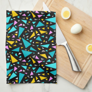 Triangles blue yellow colors on black background a kitchen towel