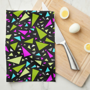 Triangles green crimson colors on black background kitchen towel