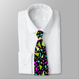 Triangles green crimson colors on black background neck tie