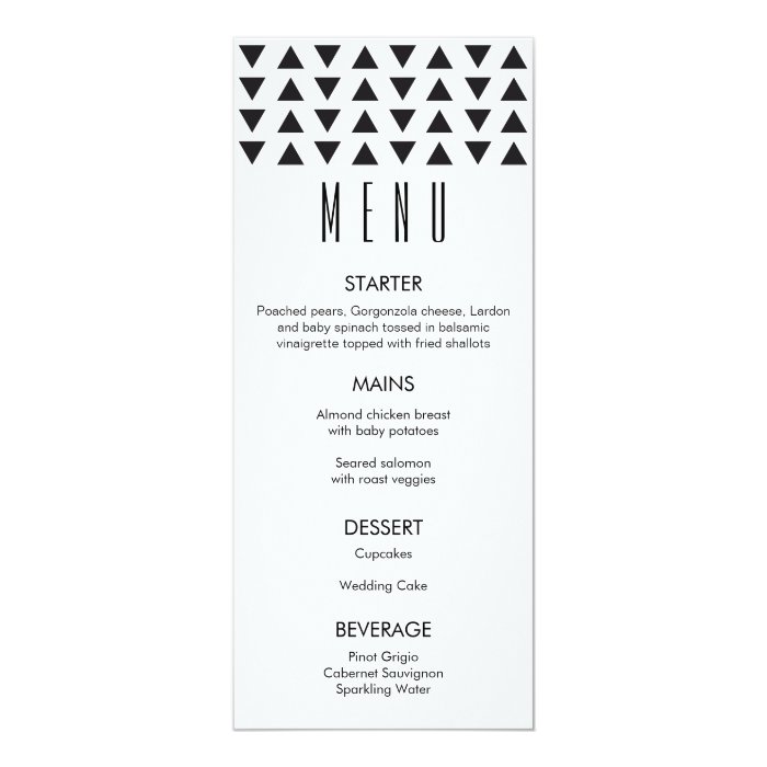Triangles Modern Wedding Menu Card Zazzle