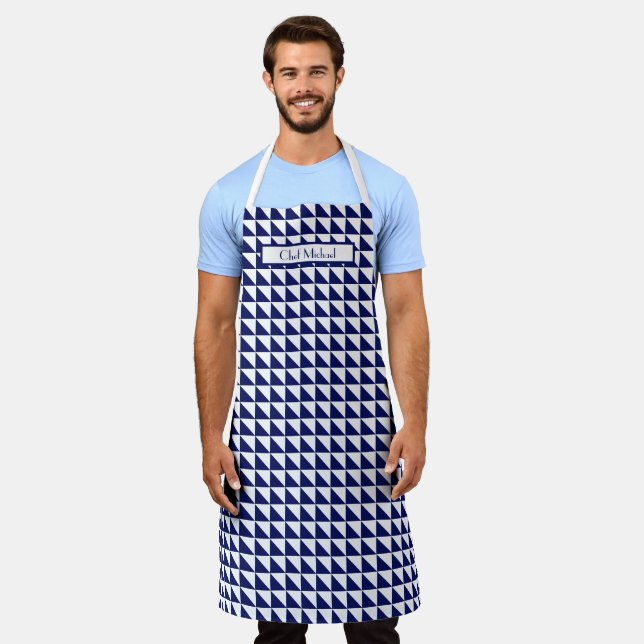 Triangles Pattern DIY Colors Navy White SV Apron (Worn)