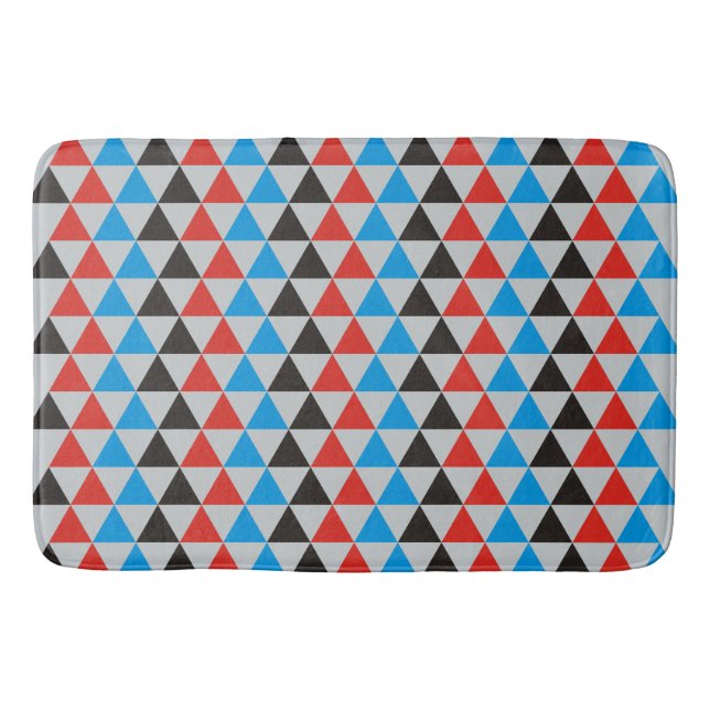 Triangles pattern - red black blue bathroom mat (Front)