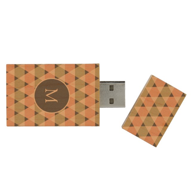 Triangles Pattern Wood Flash Drive (Opened)
