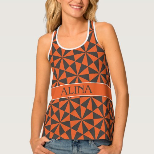 Triangles Peach Black Minimal Pattern Tank Top